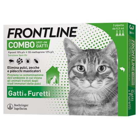 Confezione Frontline Combo Spot-On per gatti e furetti 3 pipette contro pulci e zecche Confezione Frontline Combo Spot-On per gatti e furetti 3 pipette contro pulci e zecche